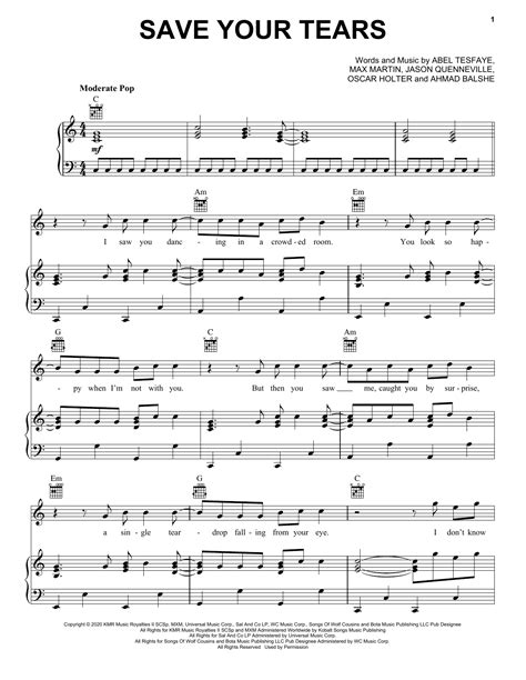 Download The Weeknd Save Your Tears Sheet Music And Pdf Chords Super