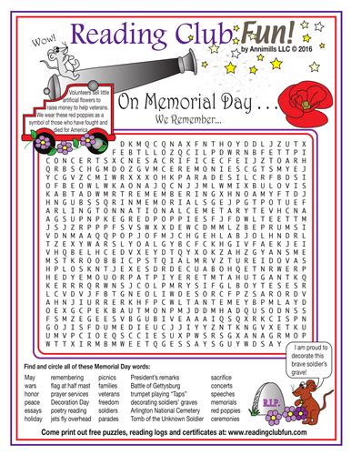 Memorial Day Word Search Puzzle Teaching Resources