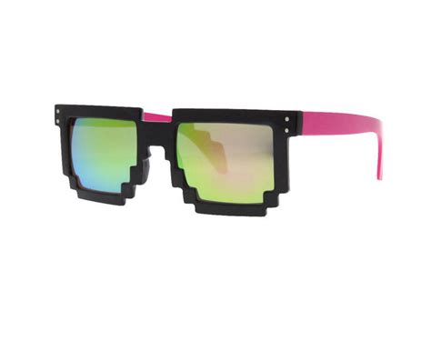 Grinderpunch Mirrored Pixel 8 Bit Sunglasses Rave Fun Party Sunnies Retro Pixelated Geek Pink