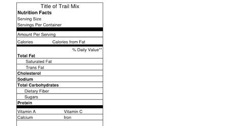 Blank Nutrition Facts Label Template Word Doc Nutrition Label Blank