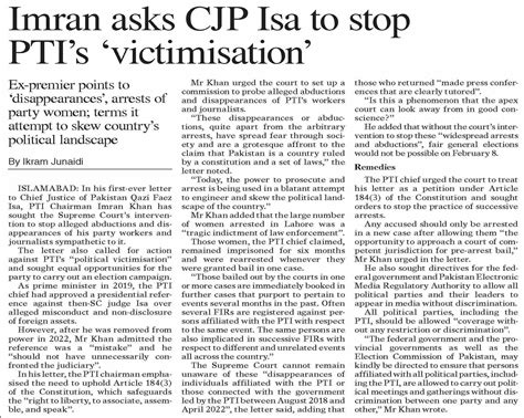 Dawn EPaper Dec 01 2023 Imran Asks CJP Isa To Stop PTI S