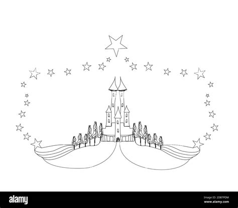 Fairytale Castle Coloring Book Isolated Doodle Illustration Stock