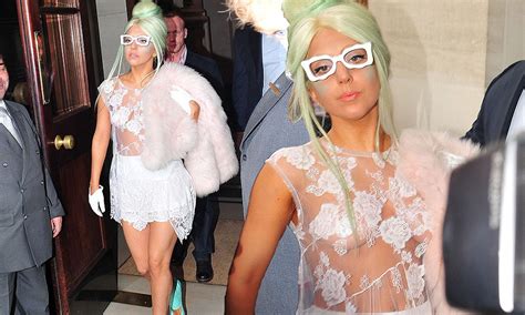 Lady Gaga Goes Braless In London In A Pretty Lace Tunic Daily Mail Online