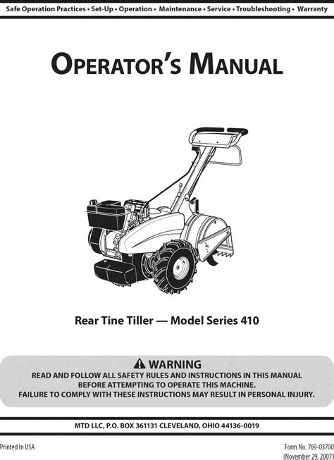 MTD 21AA412A000 User Manual REAR TINE TILLER Manuals And Guides 1109378L
