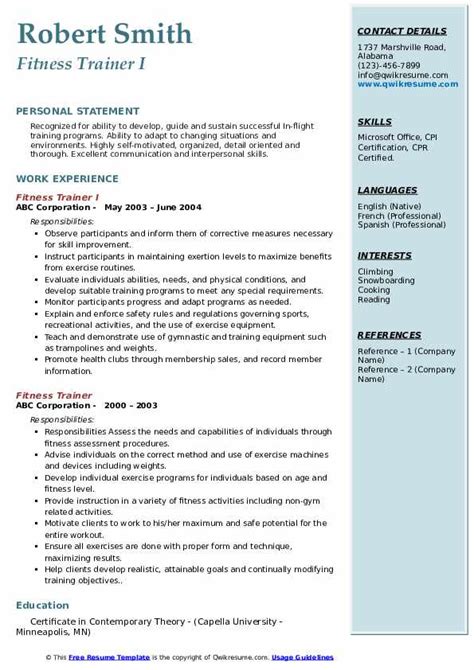 Fitness Trainer Resume Example Labb By Ag