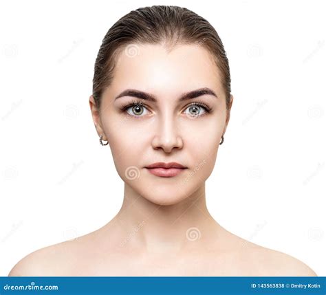 Front View On Beautiful Female Face With Perfect Skin Stock Photo