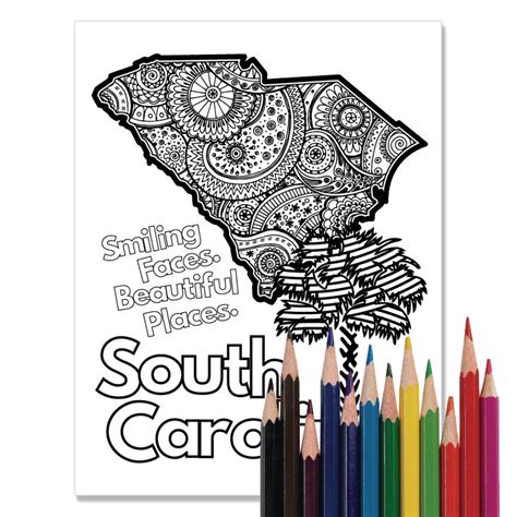 South Carolina Coloring Page Coloring For Adults Coloring Etsy