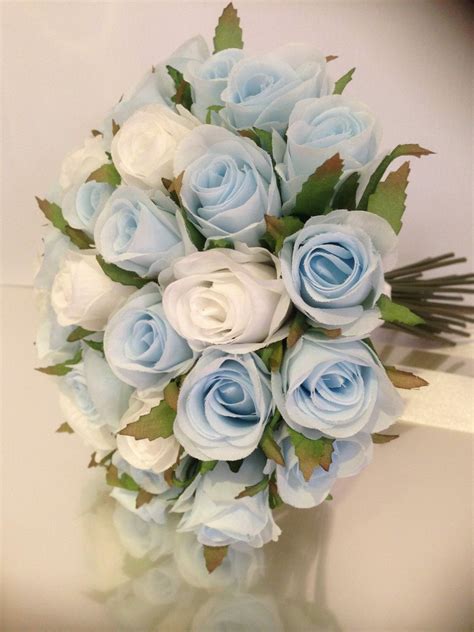 Artificial Light Blue White Rose Lily Bridesmaid Bouquet