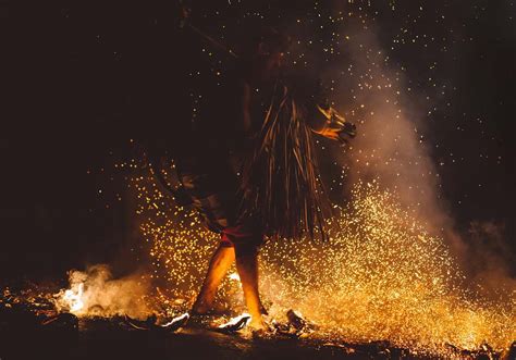 Night Person Walking Of Fire Flame Image Free Photo