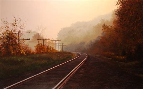 Nature Landscapes Railroad Tracks Autumn Wallpaper 1920x1200 29696