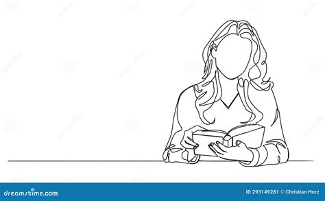 Animated Single Line Drawing Of Woman Sitting At Table Reading A Book