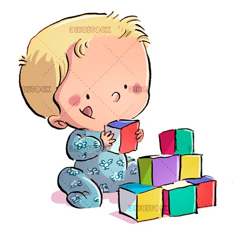 Bebe Jugando Con Cubos Dibustock Dibujos E Ilustraciones Infantiles
