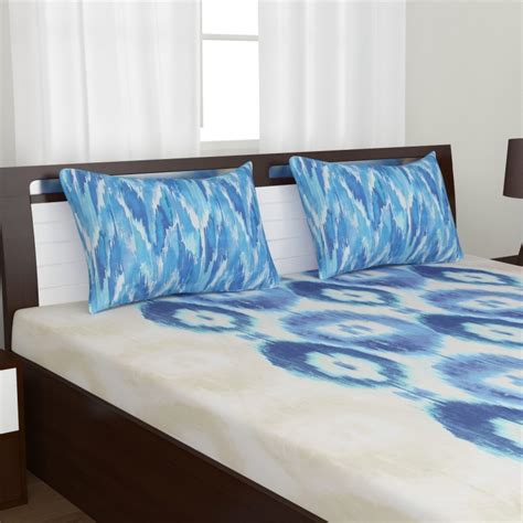 Ddecor Cherish 3 Pc Double Bedsheet Set 254 X 274 Cm Blue Cotton