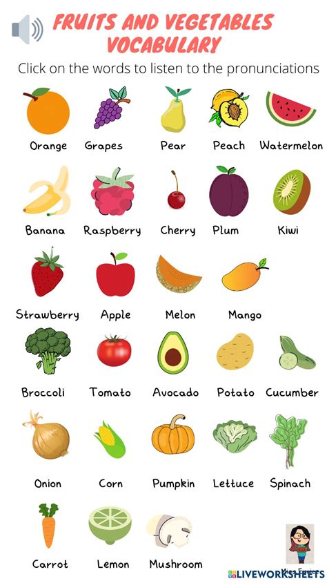 Ejercicio De Vocabulary Fruits And Vegetables