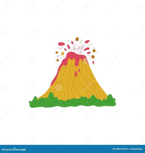 Volcano Eruption On Island Cartoon Icon Flat Vector Illustration
