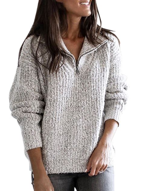 Mafulus Womens Fleece Sweater Soft Zip Pullover Sweater