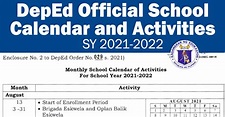 DepEd Official School Calendar and Activities for SY 2021-2022 (DO 29 ...