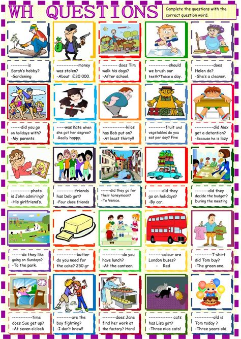 These are who, what, when, where, why, which and how. Wh - questions - Interactive worksheet