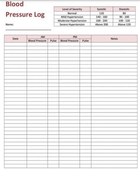 Blood Pressure Log Sheet Excel Ferpirate