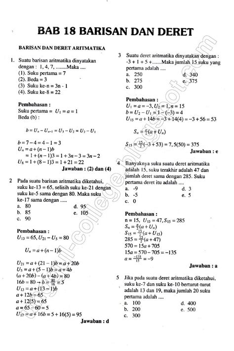 Contoh Soal Baris Dan Deret Aritmatika Riset