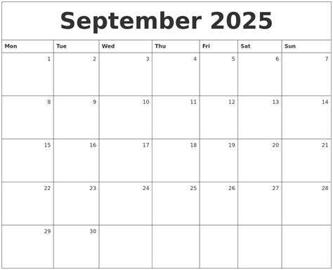 September 2041 Printable Blank Calendar