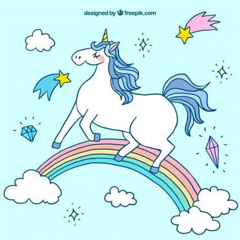 Download Background Of A Hand Drawn Unicorn In A Rainbow For Free How