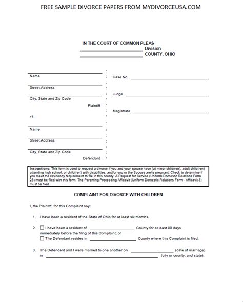 The clerk would verify the documents and submit them to the court. Printable Online Ohio Divorce Papers & Instructions