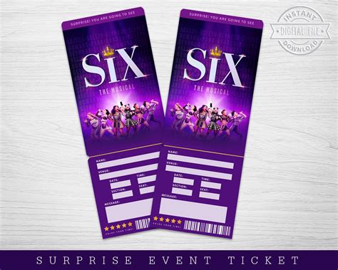 Digital Six Broadway Surprise Ticket Printable Six Musical Etsy
