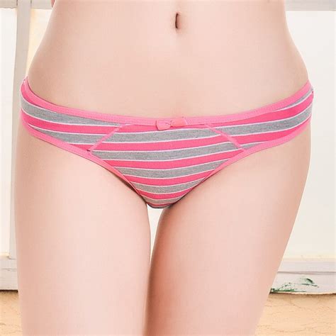 2014 New Stripe Print G String Lady Cotton Thong Women Sexy T Back Underpants Stretch Cotton