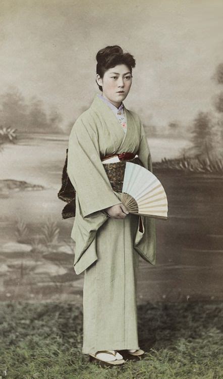 Portrait Of A Young Woman Wearing Meiji Period Brocade Technique Obi