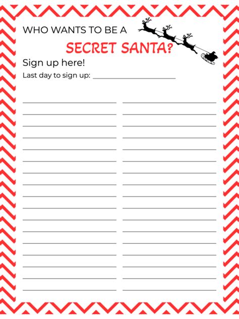 Free Printable Red Stripe Style Secret Santa Sign Up Sheet Template · Inkpx