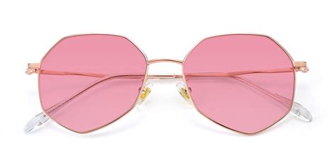 rose gold hipster aviator geometric tinted sunglasses with medium pink sunwear lenses 9897