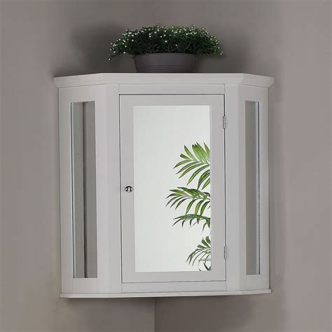Bathroom Mirrored Cabinet Corner Wall Mounted White Space Saver