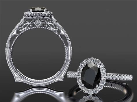 Oval Black Diamond Engagement Ring 170 Carat Black Diamond Etsy France