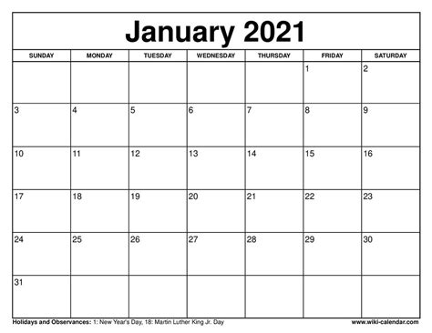 Printfree Calendar 2021 With Date Boxes The Close Up Of The Entire Year