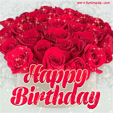 Lovely Red Rose Bouquet In A Box Happy Birthday Animated GIF With Sparkles Funimada Com