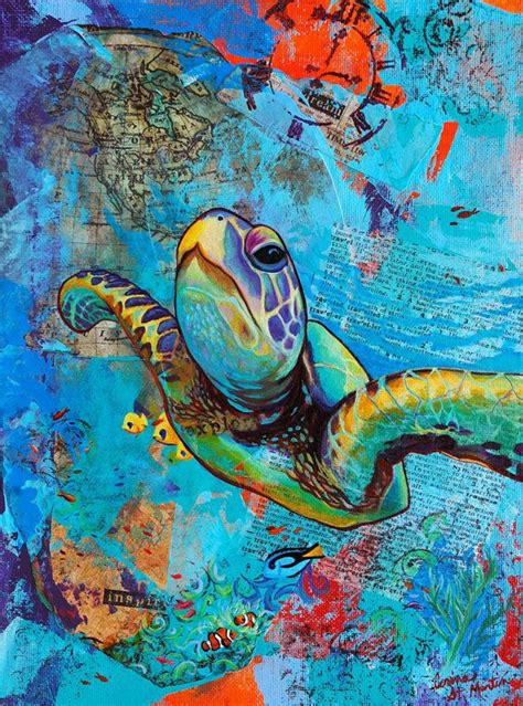 Ocean Traveler Original Green Sea Turtle By CorinaStMartinArt 15 00