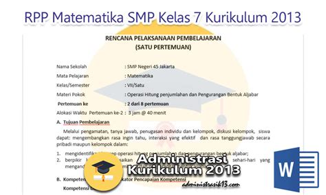 Download Rpp Matematika Smp Kelas 7 Kurikulum 2013 Edisi Revisi 2016
