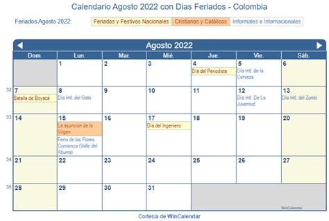 Calendario Agosto 2022 Para Imprimir Colombia