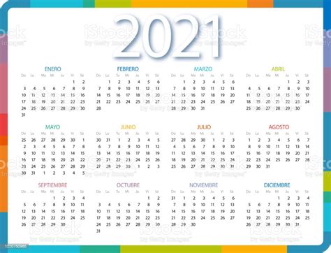 Ilustración De Calendario 2021 En Español Sobre Fondo Blanco Calendario