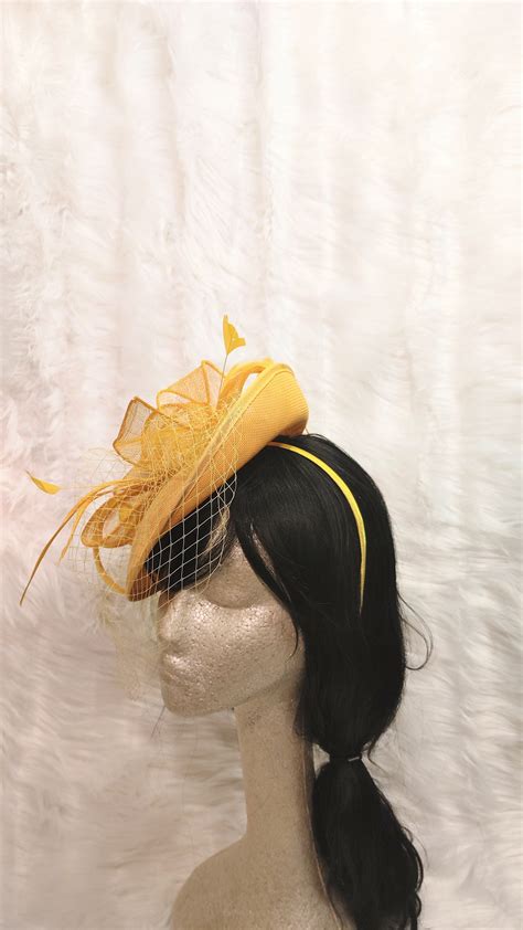 yellow kentucky derby fascinator wedding hat tea party etsy