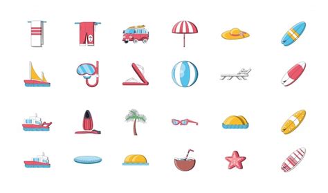 Premium Vector Bundle Of Icons Summer Vacations On The Beach