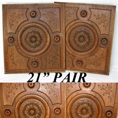Antique Victorian Carved Oak Furniture Or Cabinet Door Panel Pair