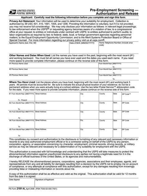 2006 Form Usps Ps 2181 A Fill Online Printable Fillable Blank