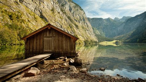 Brown Wooden Shed Lake Obersee Bavaria Hd Wallpaper Wallpaper Flare