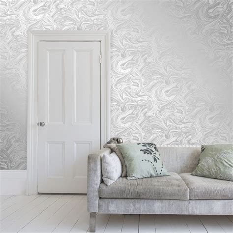 Carrara Marble Metallic Wallpaper In Soft Grey And Silver Metallic