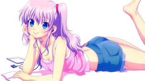Ass Blue Eyes Long Hair Barefoot Lying On Front Anime Anime Girls