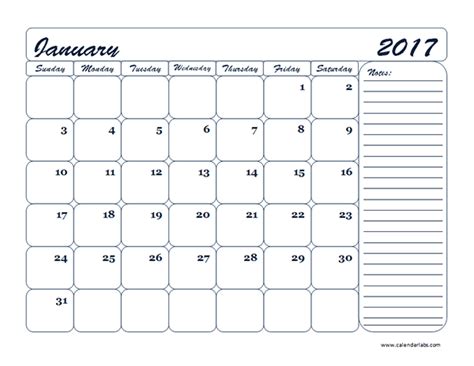 2017 Monthly Blank Calendar Template Free Printable Templates