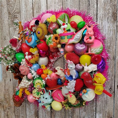 Easter Bunny Wreaths Front Door Vintage Easter Decorations Etsy