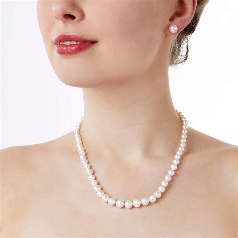Mm Cultured Freshwater White Graduated Pearl Necklace Ct Yellow Gold Costco UK